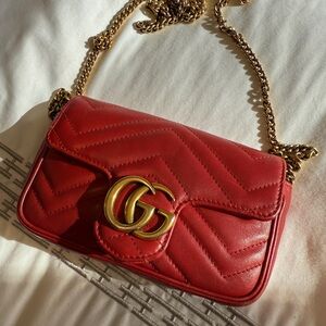 Red Gucci Leather Shoulder Mini Bag